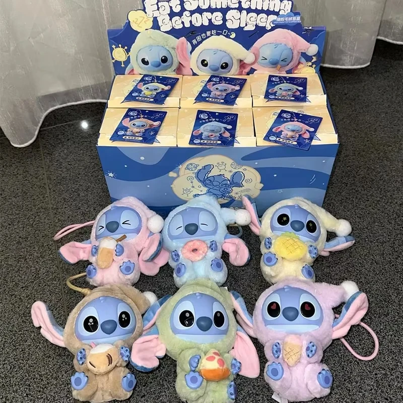 

MINISO Stitch Blind Box Bag Виниловая подвеска Милая кукла Mystery Series Пушистый подарок-сюрприз - Ешьте что-то перед сном Коллекция