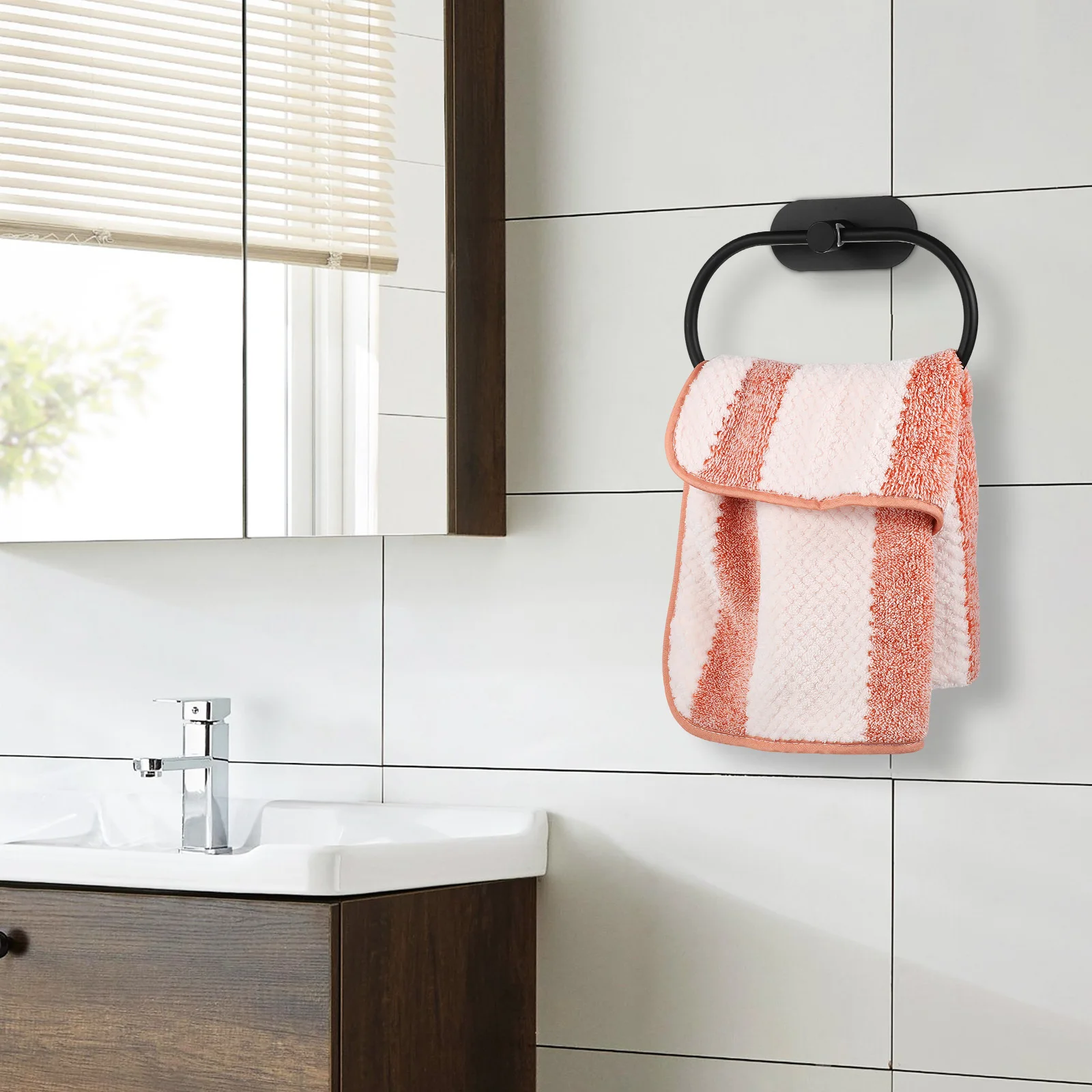 

Adhesive Metal Towel Ring No Drilling Wall Mounted Swivel Bathroom Towel Holder Organizer Hanger Rack Bathroom Supplies