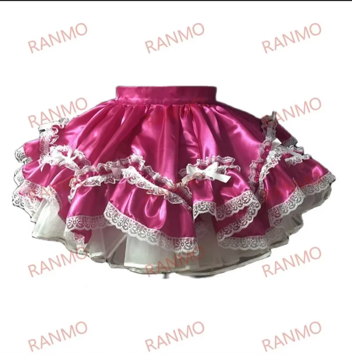 

Satin Lace Patchwork Multi-layer Organza Underskirt Sexy Bow Tie with Lace Embellishments for Party Girly Cross Dresser Short