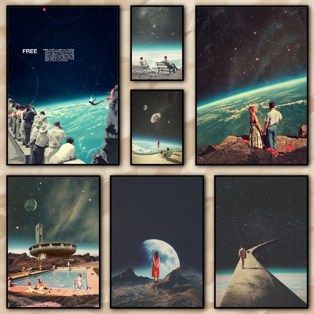 Sci-fi space fantasy oil paint Painting Calligraphy pictures Room bedroom interior wall decoration Canvas Poster art mural