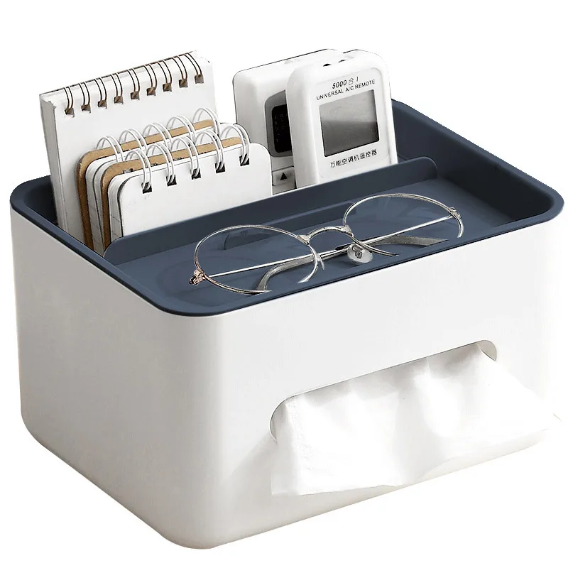 Tissue Box Napkin Holder Remote Control Storage Desk Organizer Office Multifunctional Sundries Container Storage Box