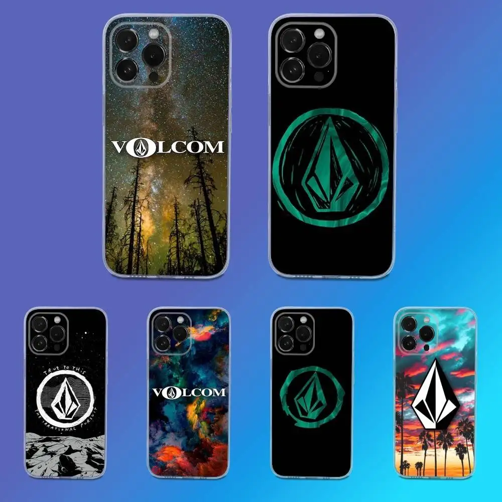 

Luxury V-Volcom-ES Style Phone Case For iPhone 16,15,14,13,12,11 Pro,Max,Plus,X,XS,XR,SE,Mini Transparent Silicone Soft