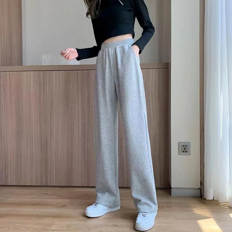 Fanan Black Gray Sweatpants for Women 2026 Summer New Basic Baggy Sports Pants Female Casual All-match Joggers Straight Pants