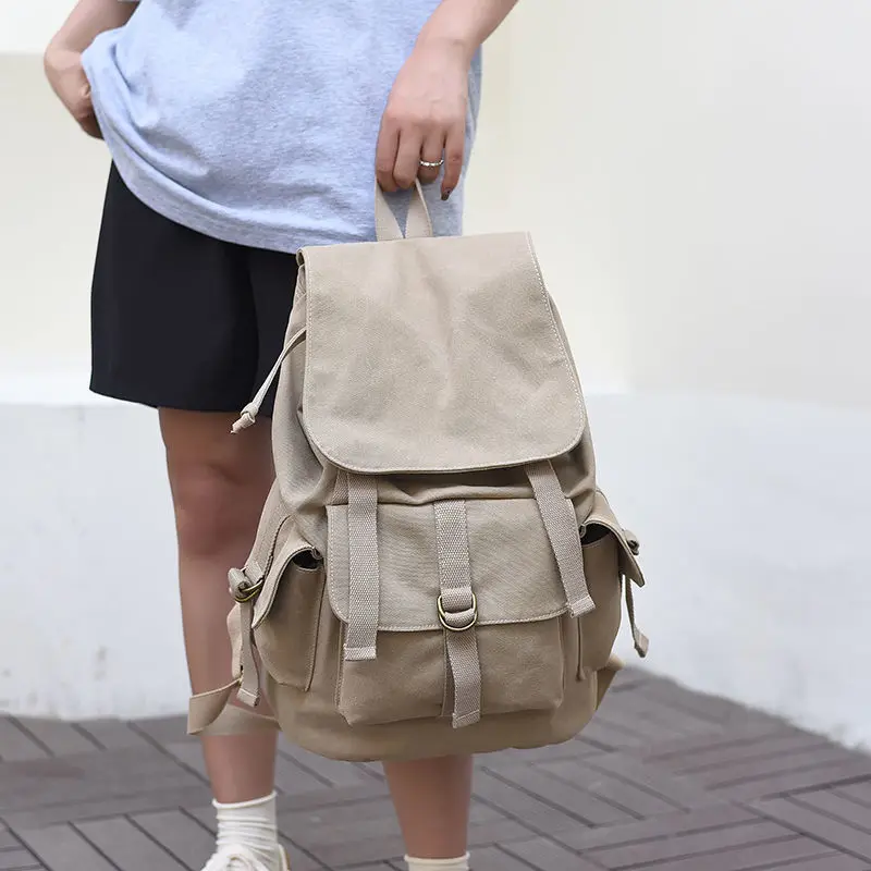 Zaino in tela lavata di grande capacità casual di tendenza retrò Harajuku Borsa da viaggio per studenti maschili e femminili
