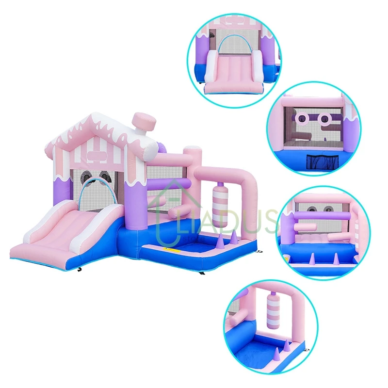

Pink Inflatable Bounce House Castle for Children with Slide And Pool Outdoor Play Yard Game for Courtyard Kids Fun Activity