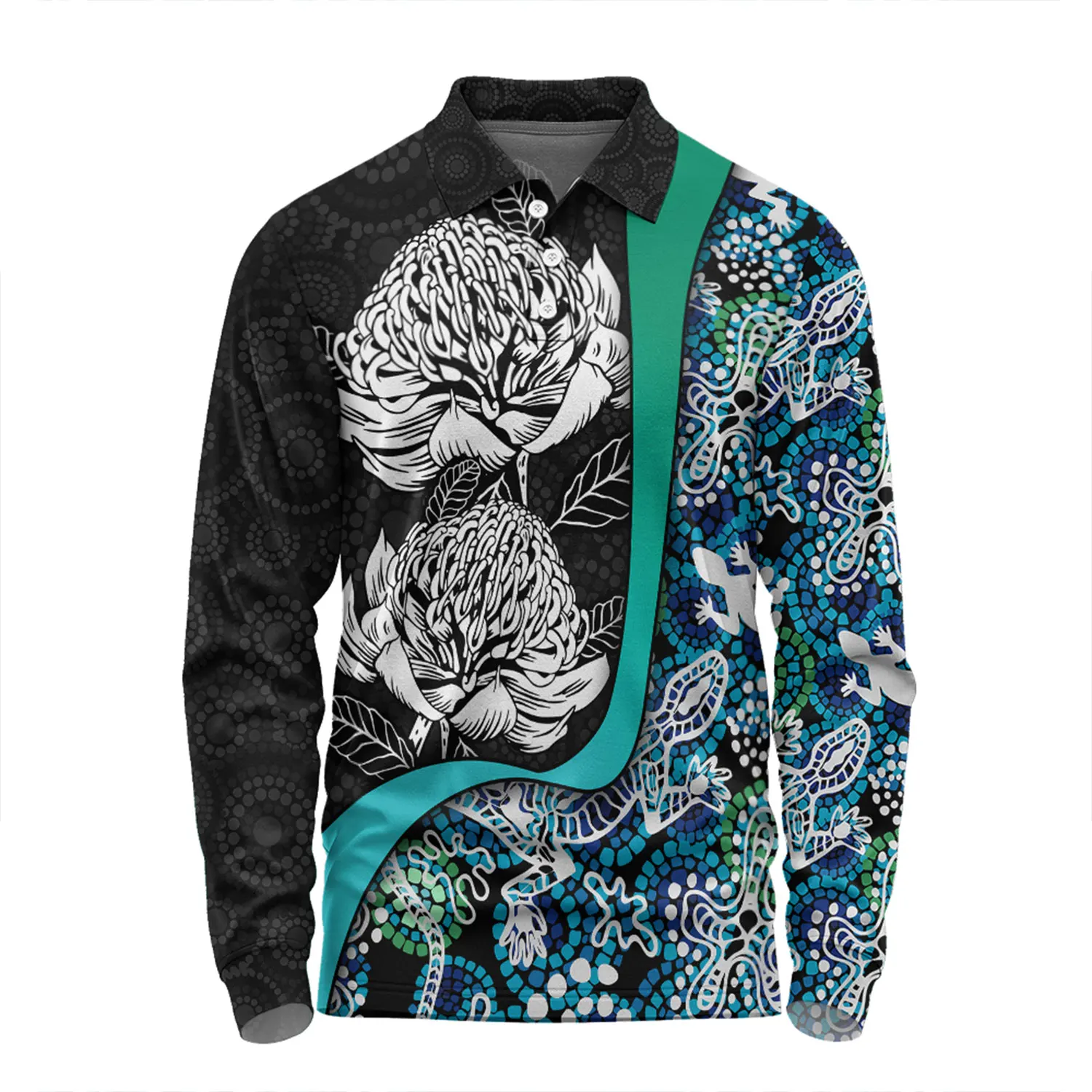 

Men's Australian Flower Art Long Sleeve Polo Shirt Lapel Sports Leisure Outdoor Office Daily Wear Button Spring Autumn Winter