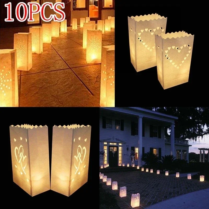 10/20/Pcs Romantic Lantern Paper Bag Outdoor Lighting Candles for Wedding Decorations Surprise Event Pary BBQ Supplies Heart