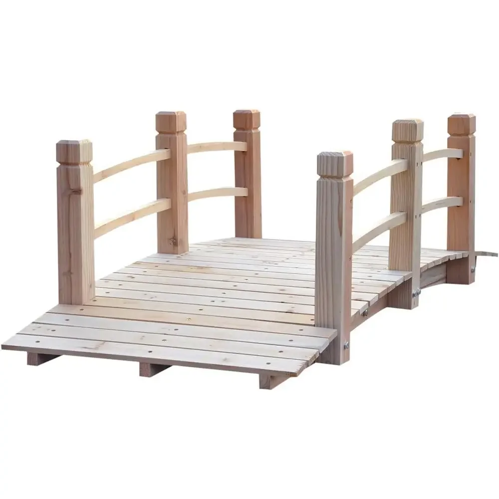 Wooden Garden Bridge with Side Railings, 60 x 26.5 x 19, Suitable for Yards, Gardens, and Streams