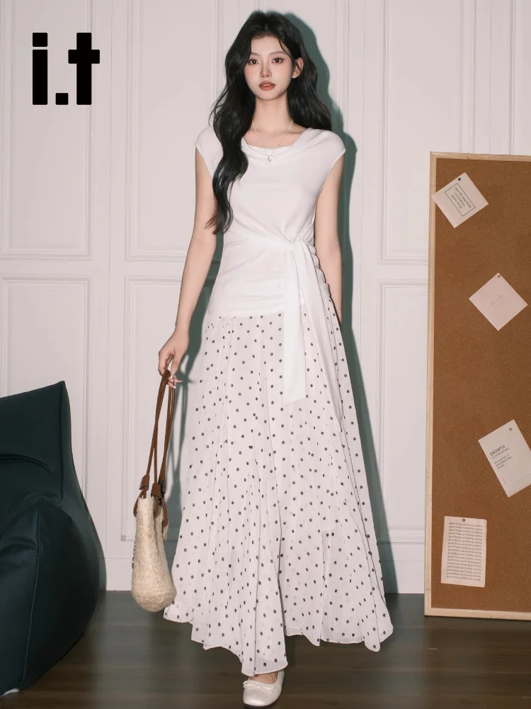 

Summer High Waist Gentle Long A-Line ter Ne Dr Chic Polka Dot Print Maxi Skirt Women's Holiday Aosphere Dot Skirt