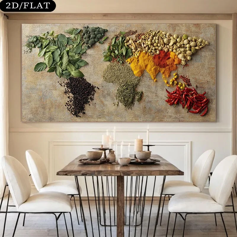 World Map of Spices Canvas Prints Frameless Modern Minimalist Decorative Painting Wall Art Posters for Living Room Bedroom Home