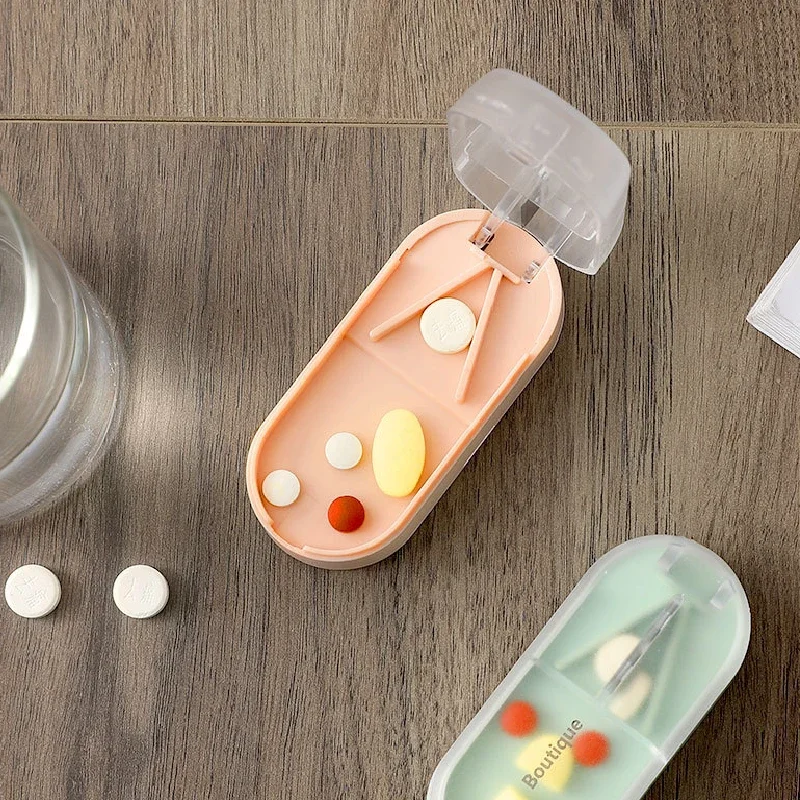 Portable Medicine Splitter Quick Cutting Pill Cutter Transparent Compartment Storage Box Small Dose Organizer for Tablets Pills