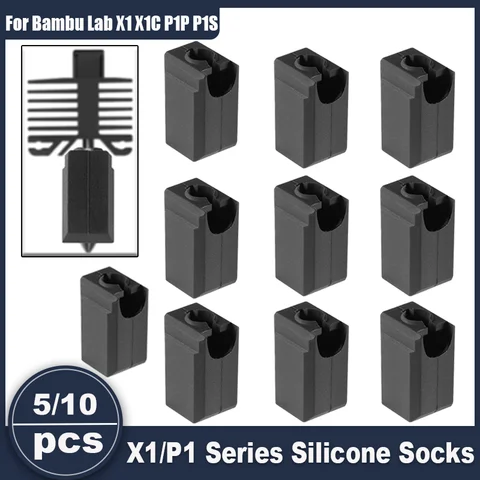5/10pcs X1/P1 Silicone Sock for Bambu Lab X1 X1C P1P P1S Extruder Hotend Block Silicone Cover, 3D Printer Accessories