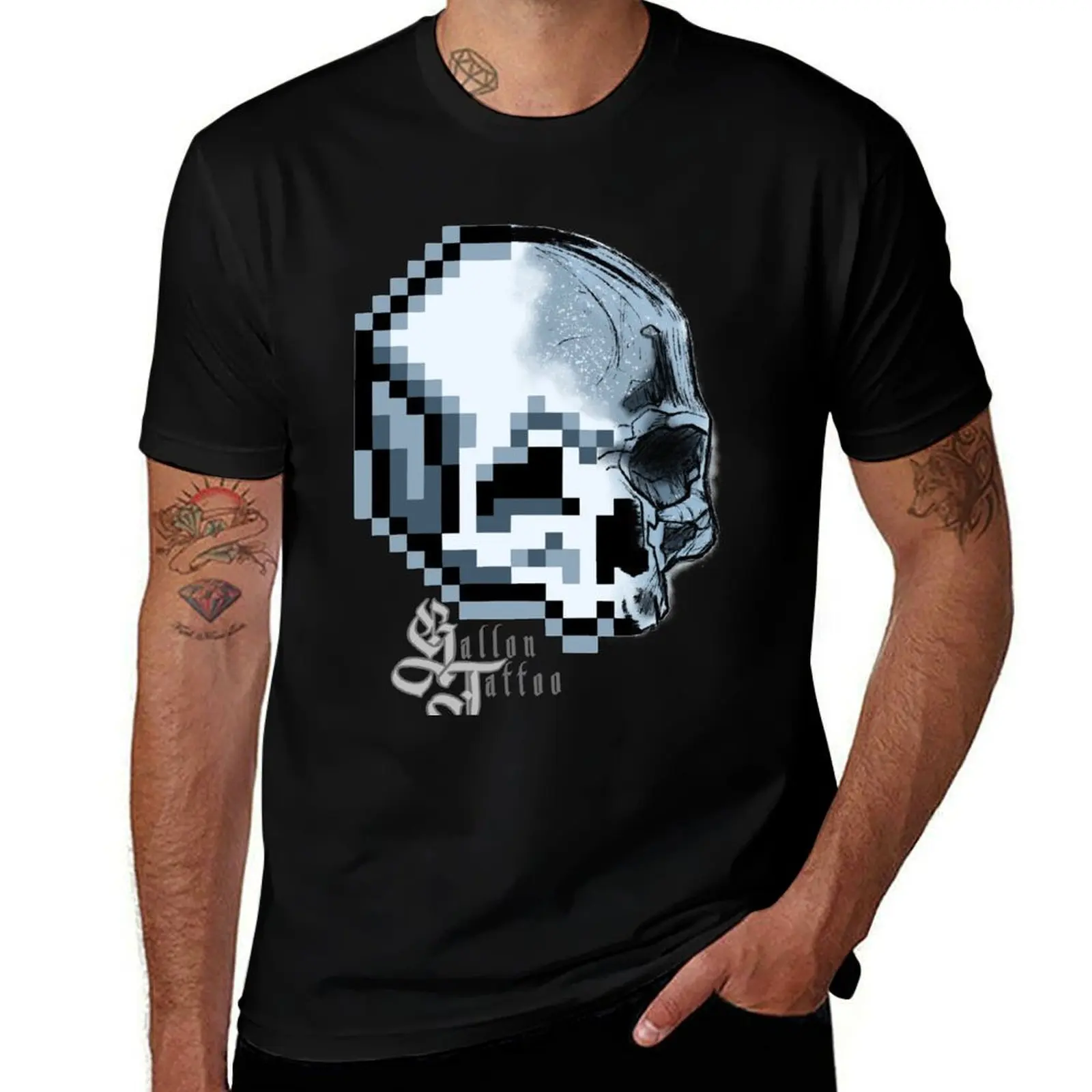Pixelated sketchy skull T-Shirt Casual Loose Fit Summer Tee Shirt T-Shirt