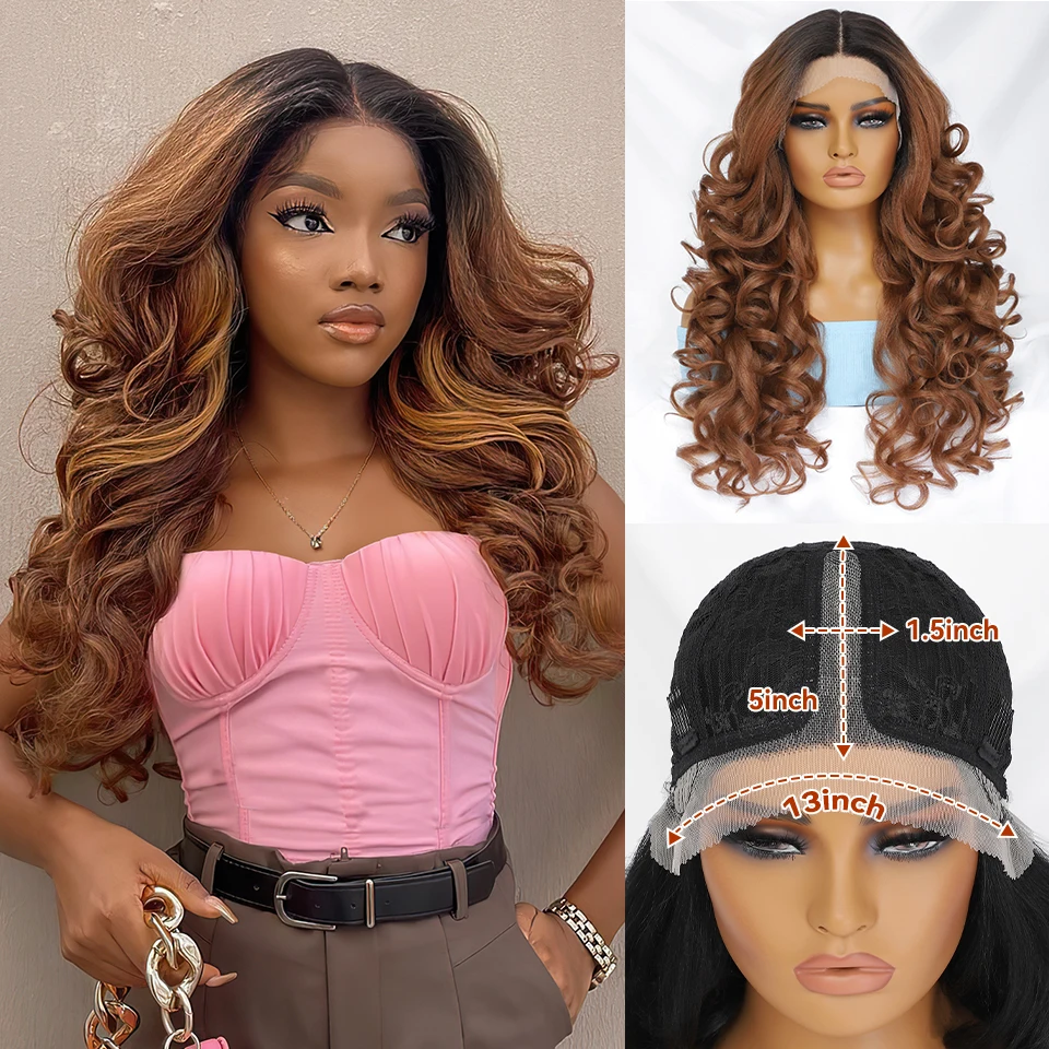 Т-образные вьющиеся парики Latisha Черный Розовый Синтетические парики фронта шнурка для женщин Предварительно выщипанный блондин Коричневый парик шнурка Выделите парик для косплея