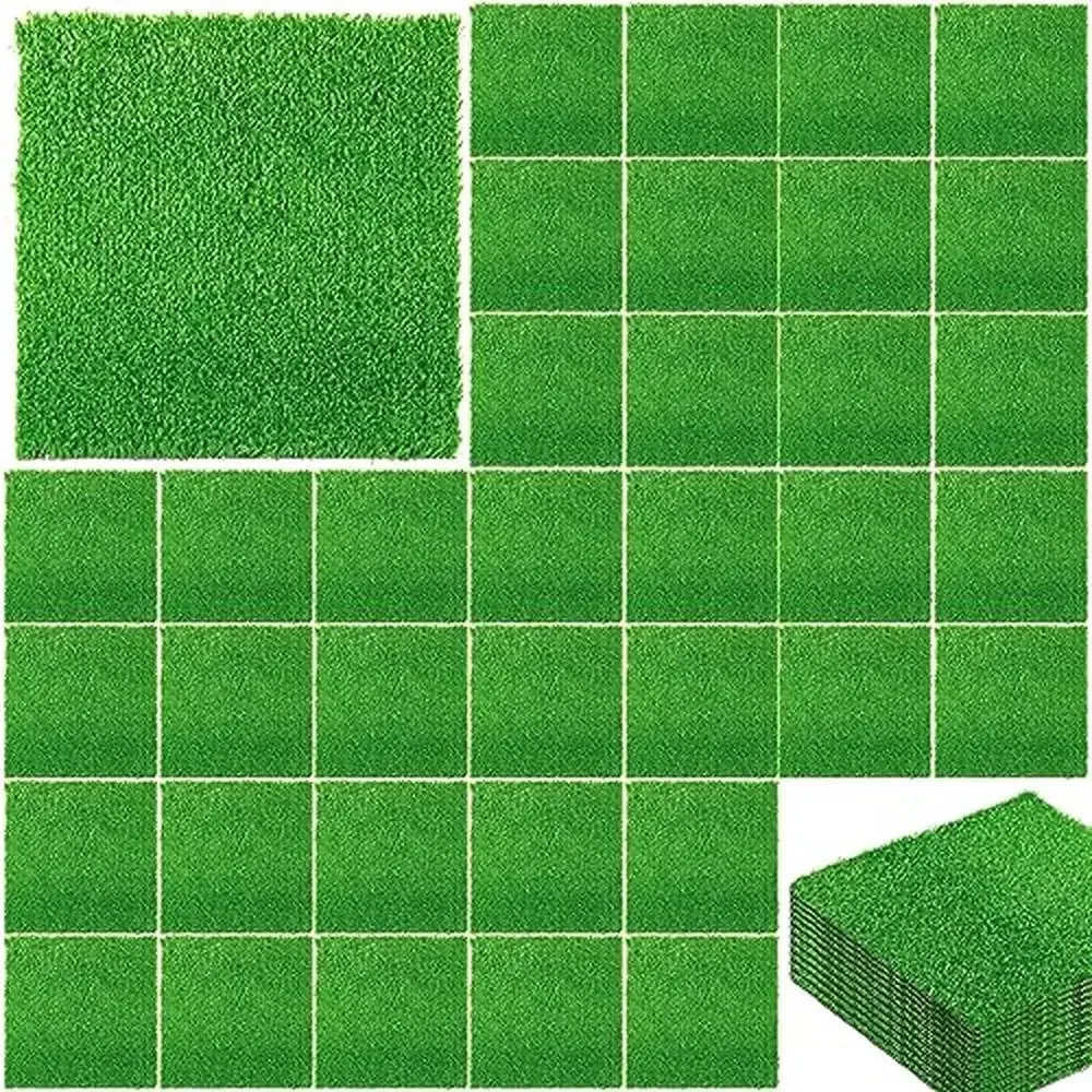 

Artificial Grass Turf Tiles 12x12 Inch 36 Pieces Square Mat Garden Fake Grass Patches DIY Decoration Waterproof Plastic Lawn Pet