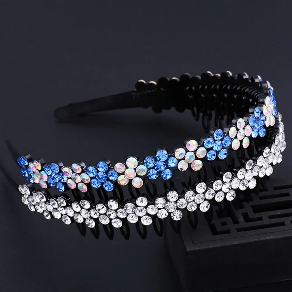 Non-Slip Hair Accessories Headwear Headdress Rhinestone Hairband Hair Band Hoop Crystal Flower Tooth Comb Headband