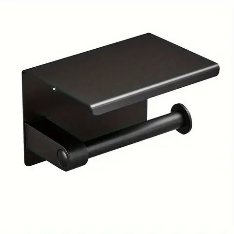 Toilet Paper Holder with Phone Shelf, Wall Mounted Stainless Steel Tissue Dispenser, Bathroom Single Roll Toilet Paper Holder