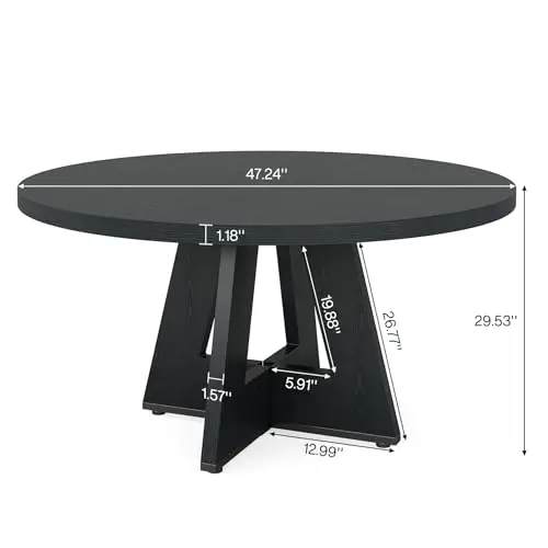 47-Inch Round Conference Table for 4-6 People, Wooden Meeting Room Table with Thicken Tabletop and Wood Base (Black)
