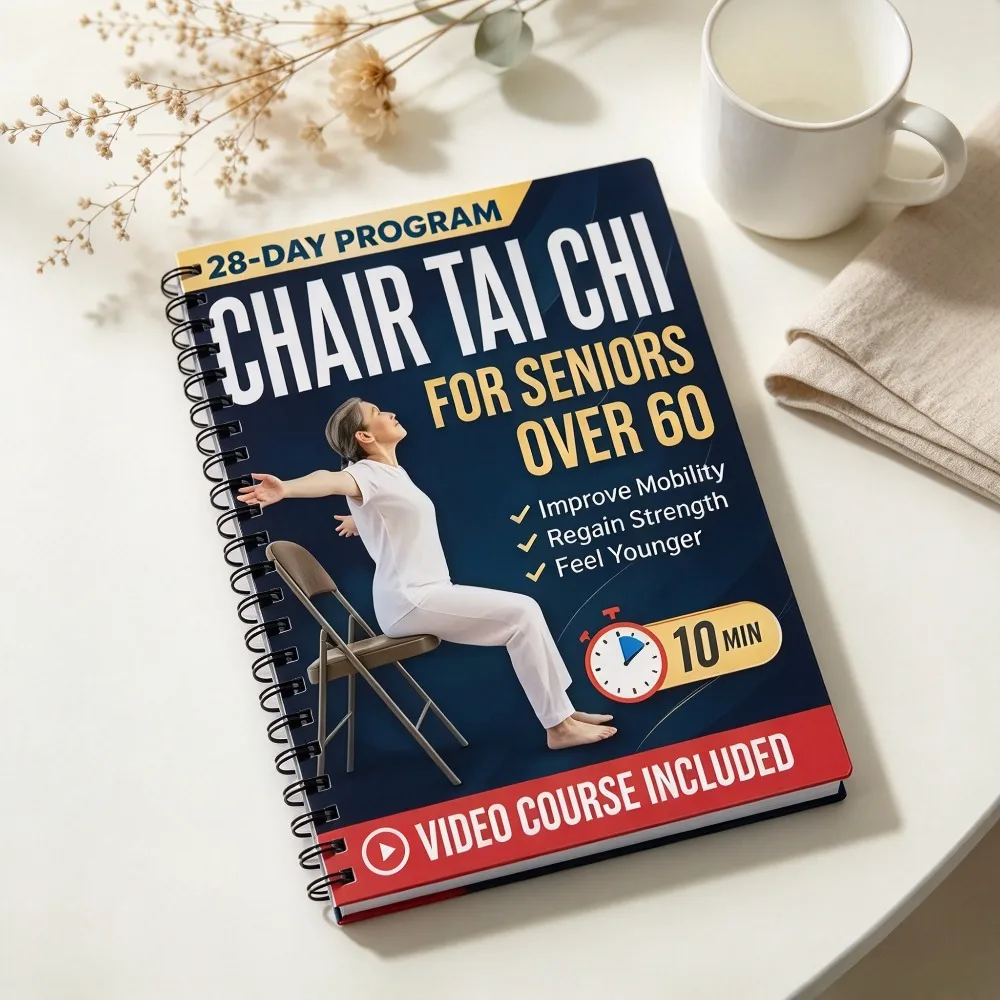 Chair Tai Chi English Spiral BookforSeniors Over 60,28-Day 10-Min Workout Video Included Boost Mobility Strength Wellness Guide