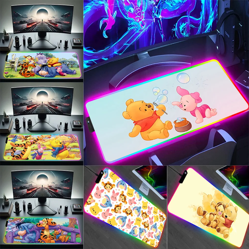 

Cute cartoon Pooh bear RGB Pc Gamer Keyboard Mouse Pad Mousepad LED Glowing Mouse Mats Rubber Gaming Computer Mausepad