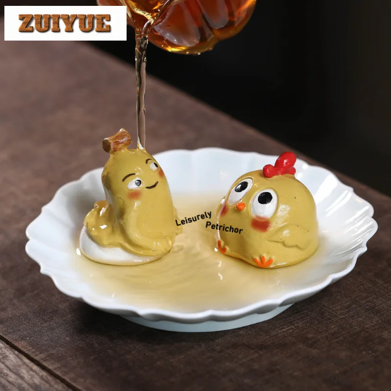 Yixing Purple Clay Banana Worm Little Chicken Tea Pet Luxury Lucky Model Tea Figurine Play Toys Tea Statue Ornaments Collection