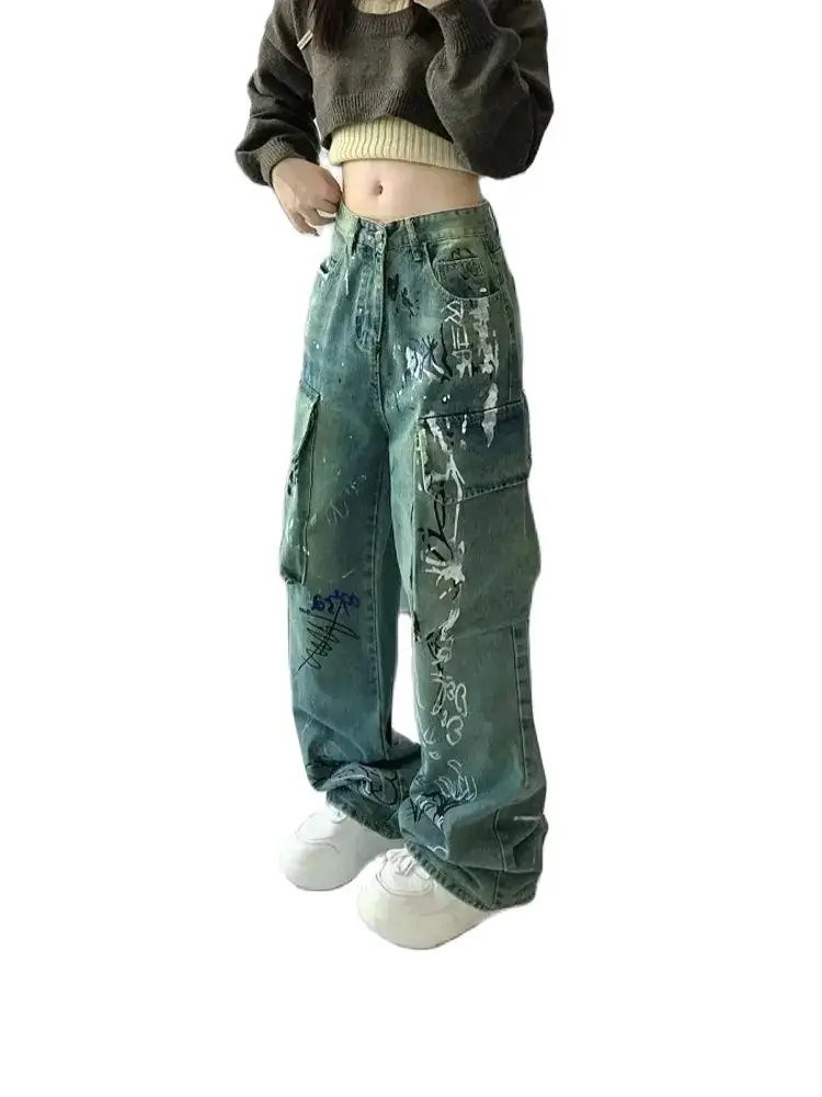 

Womens Jeans High Waist Vintage Straight Baggy Y2K Denim Pants Streetwear American Style Fashion Casual Wide Leg Denim Trouser