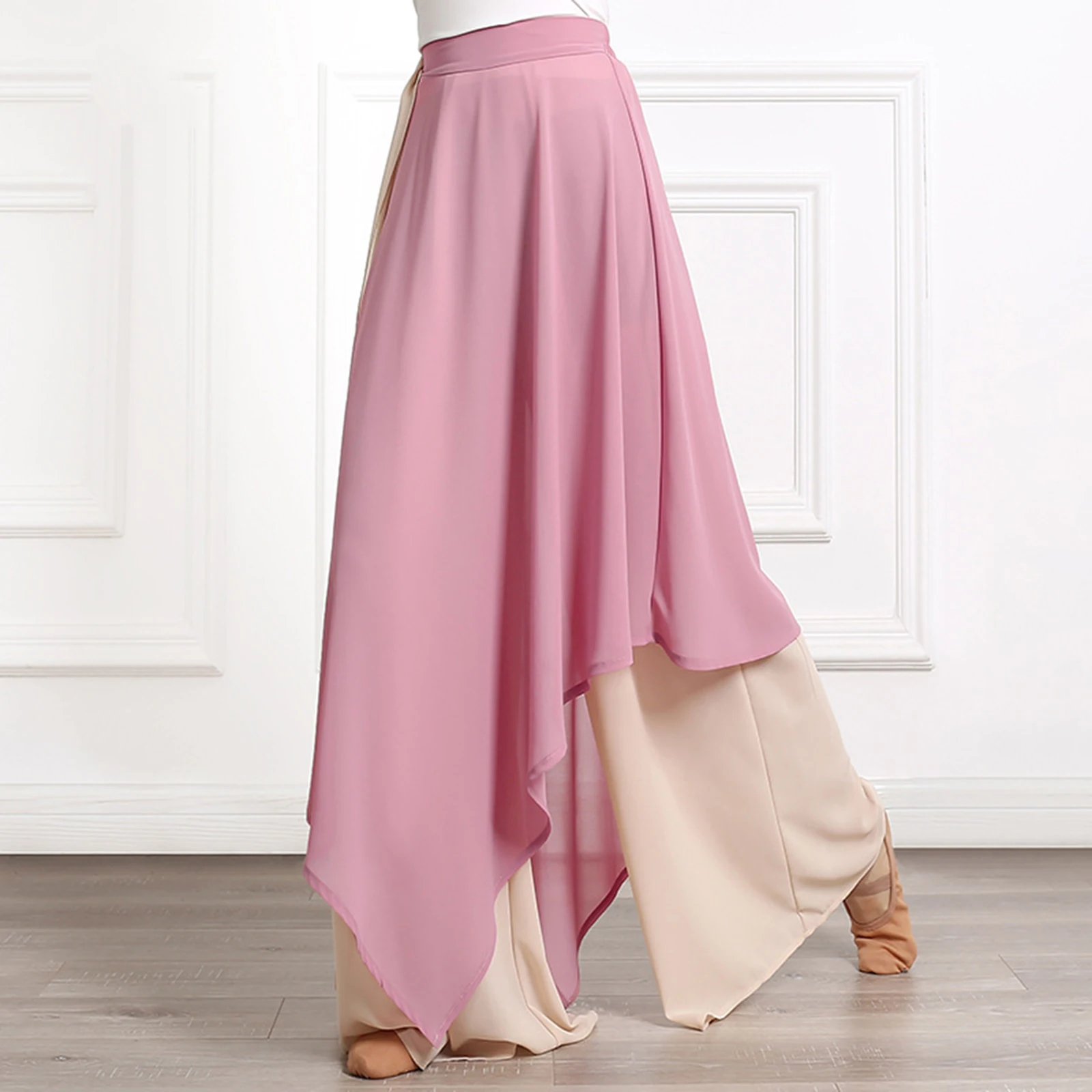 Womens Chiffon Culottes Wide-Leg Irregular Skirted Pants Classical Dance Practice Training Performance Pantskirt