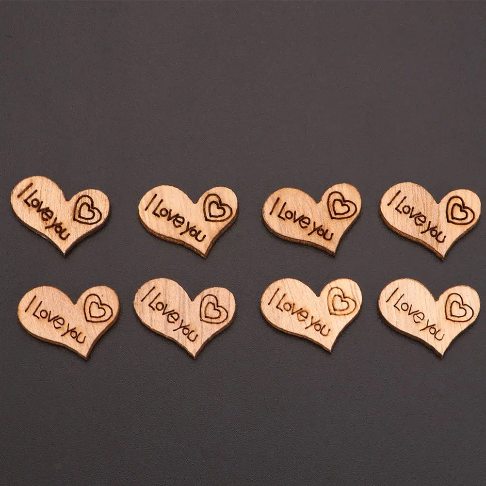 

200 Pcs Heart Shaped Wood Chips Decoration DIY Crafts Love Accessories Cutouts Wooden Simple Wedding Pendants Premium Material