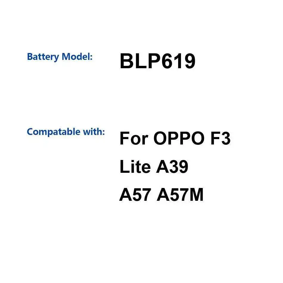 

Mobile Phone Battery Long Lasting BLP619 Fast Charging For Oppo F3 Lite A39 A57 A57M 2900Mah