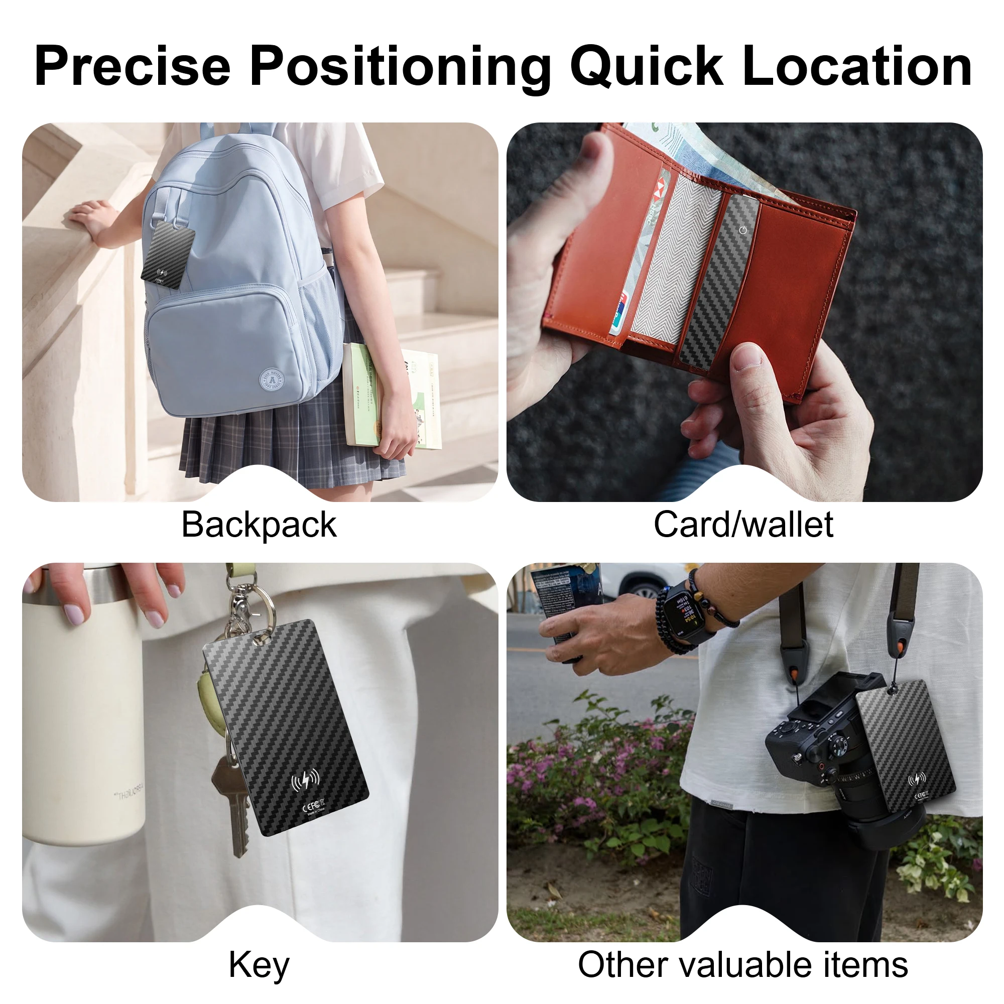 2 Pack Carbon Fiber Wallet Card Finder Works with Find My iPhone & Android Locator Tracking for Backpack Keys Car Bicycle