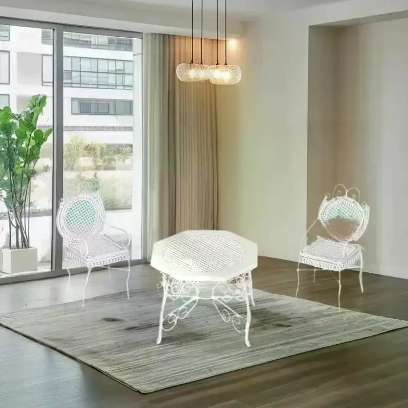 Simulation Mini Iron Octagonal Table & Chair Model, 1/12 Dollhouse Furniture Set, 3Pcs Pretend Play Toy for Kids