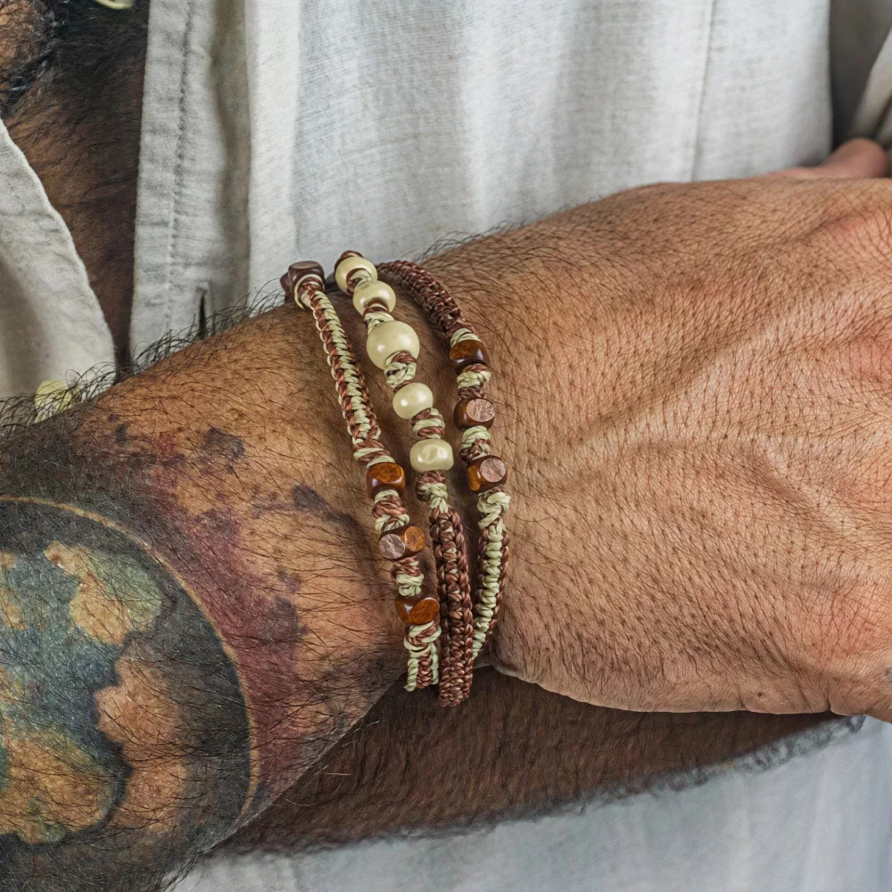 Vintage Single Strand Wrap Braided Bracelet Bohemian Multi-Layered Wooden Beads Men's Bracelet Fashion Jewelry Accessories