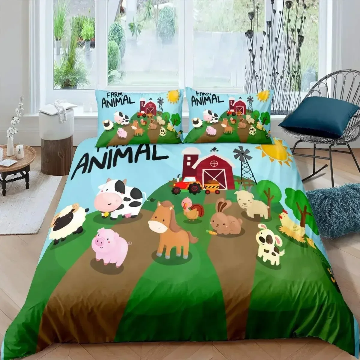 

Top Boys Cartoon Animals Duvet Cover Size Savannah Tropical Forest Jungle Wildlife Bedding Set Kids Zoo Polyester Quilt Cover