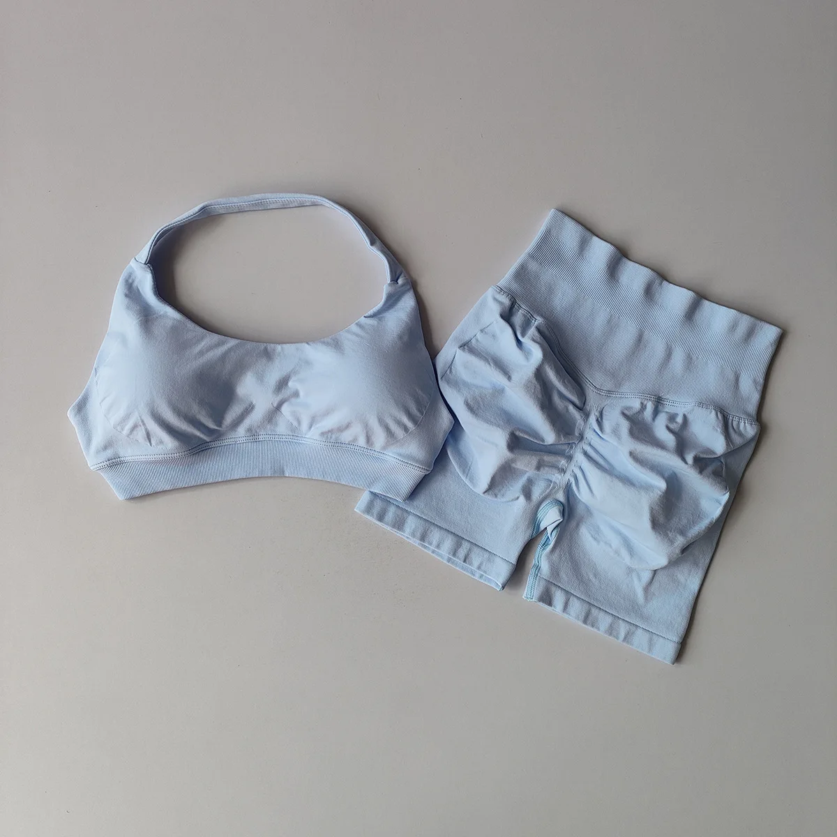 2-teiliges Damen-Yoga-Set, nahtlose Fitness-Gym-Kleidung, Neckholder-Sport-BH mit passenden Shorts, Workout-Set, Gym-Outfit – Detail 19