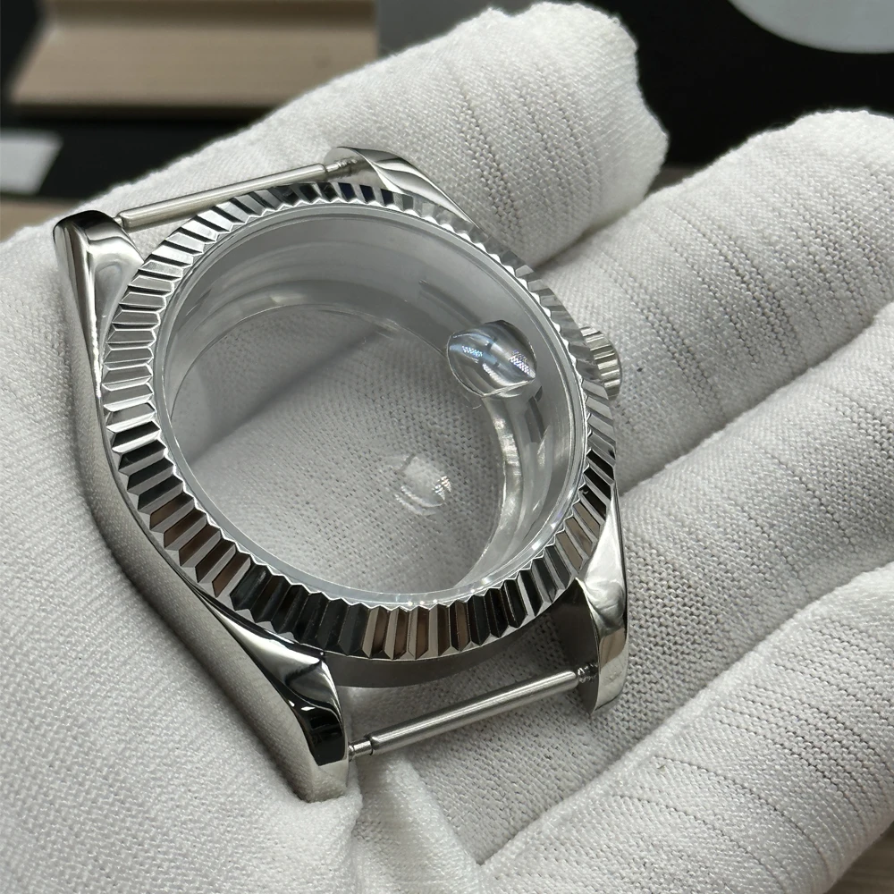 Watch Silver Case 41mm Sapphire Glass Magnifying Glass Date Window Modified Replacement Parts For NH34 NH35 NH36 Movement