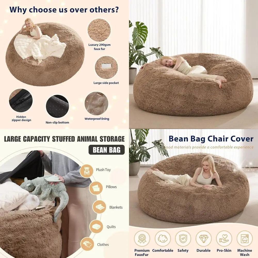 

Washable Oversized Bean Bag Chair Cover for Adults & Teens, 7T, Khaki
