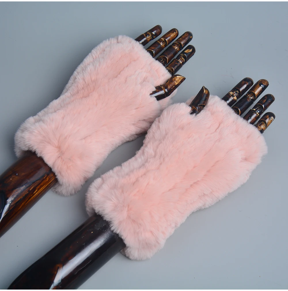 Lady Winter 100% Natural Real Rex Rabbit Fur Glove Women Soft Rex Rabbit Fur Glove Foashion Warm Knitted Genuine Fur Gloves