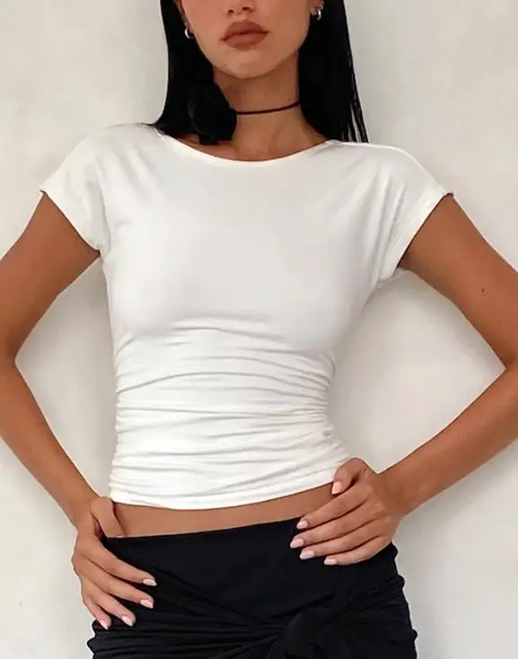 

2026 Summer New Women's Fashion Casual Yoga Style Multi functional Solid Color Casual Short Sleeve Top T-shirt Women's Wear