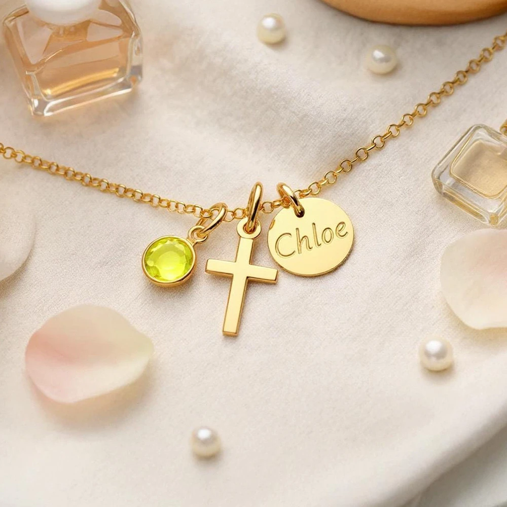 

Ожерелье с подвеской в виде диска с гравировкой имени, персонализированный подарок веры, камень с крестом, очаровательные ожерелья для женщин и мужчин, ювелирные изделия, колье на заказ