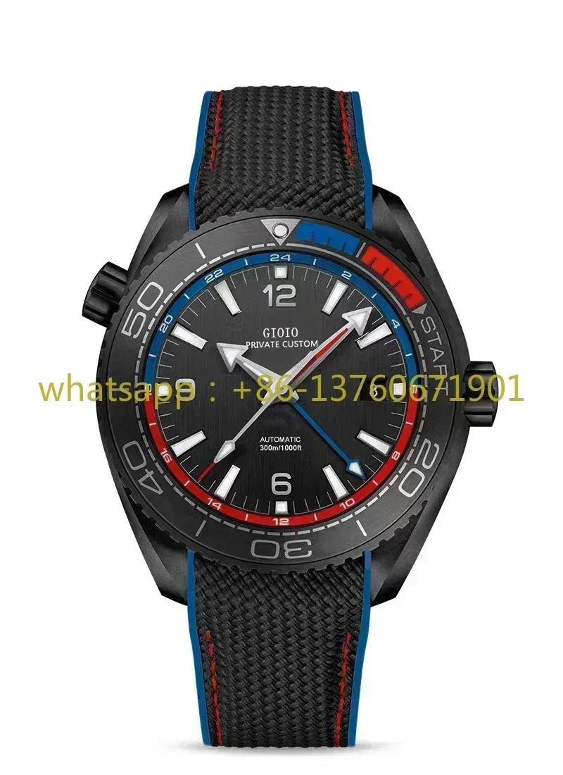 Top Quality Mens Automatic Mechanical Watch Blue Black Ceramic Independent GMT Canvas Rubber Stainless Steel Luminous Sapphire