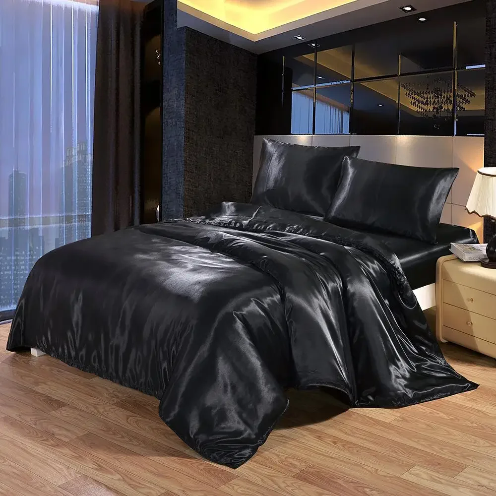 

40 Luxury Bedding Set Satin Silk Queen King Size Bed Set Comforter Quilt Duvet Cover and Bed Sheet Pillowcase 4 Pieces Full Sets