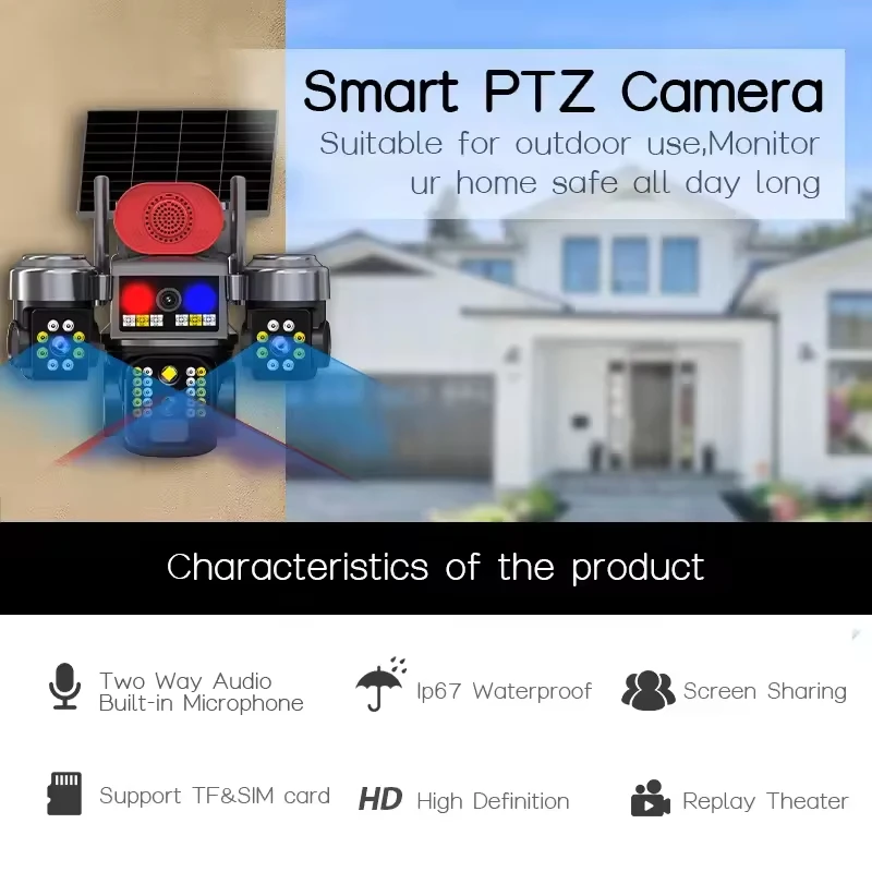 OKAM PRO المتكلم AOV كاميرا تعمل بالطاقة الشمسية 15 واط لوحة طاقة شمسية مزدوجة HD 20MP كاميرا الأمن ضوء إنذار اللون للرؤية الليلية تتبع الحركة