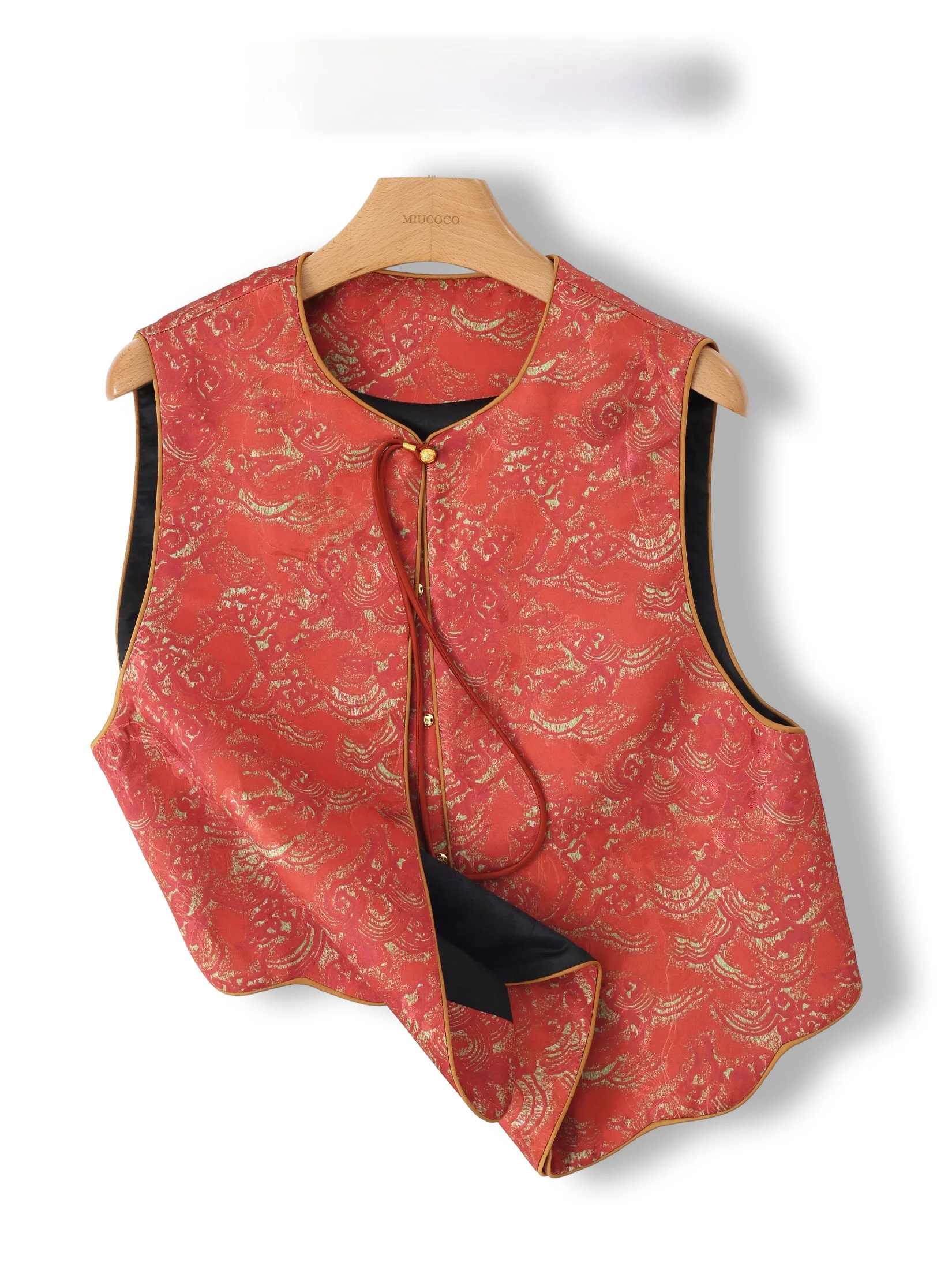 

New Year Red Tassel Embroidered Vest Women's Fashionable Chinese Style Jacket round Neck Regular Length Satin Fabric