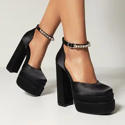 Super-high Heel Platform Women's Block Heel Rhinestones Lolita Shoes Wedding Party Luxury Elegant High Quality Fashion Designer