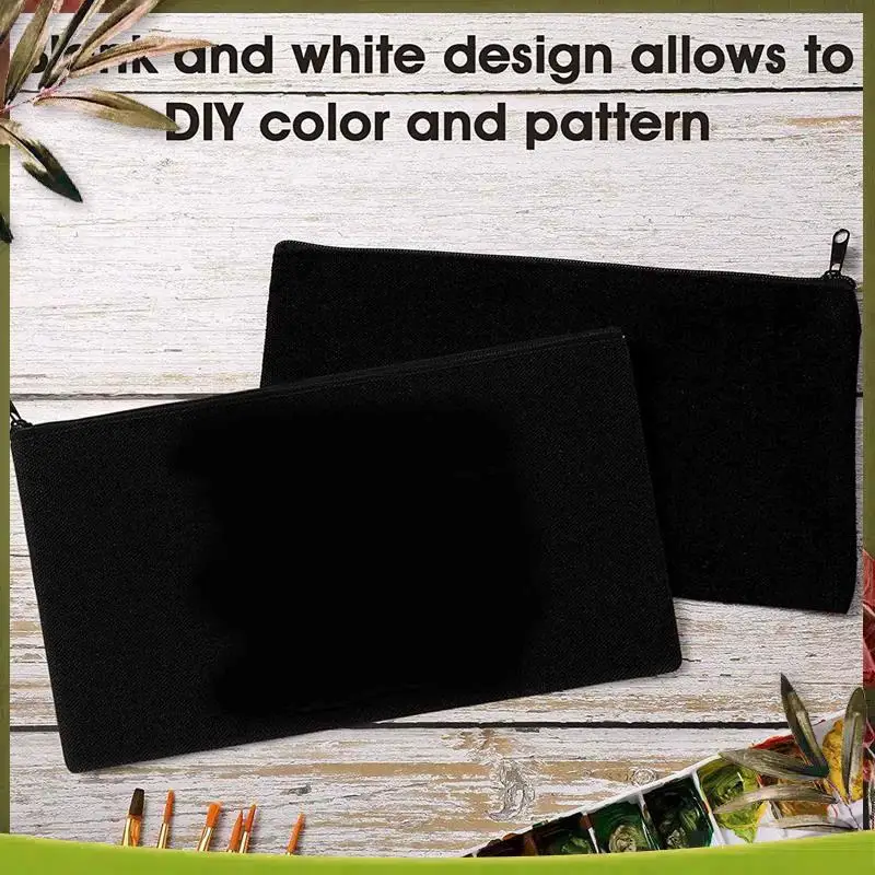 New-80 Pcs Canvas Pencil Pouch Zipper Makeup Bags Blank Craft DIY Bags Multipurpose Toiletry Stationary Storage Bags(Black)