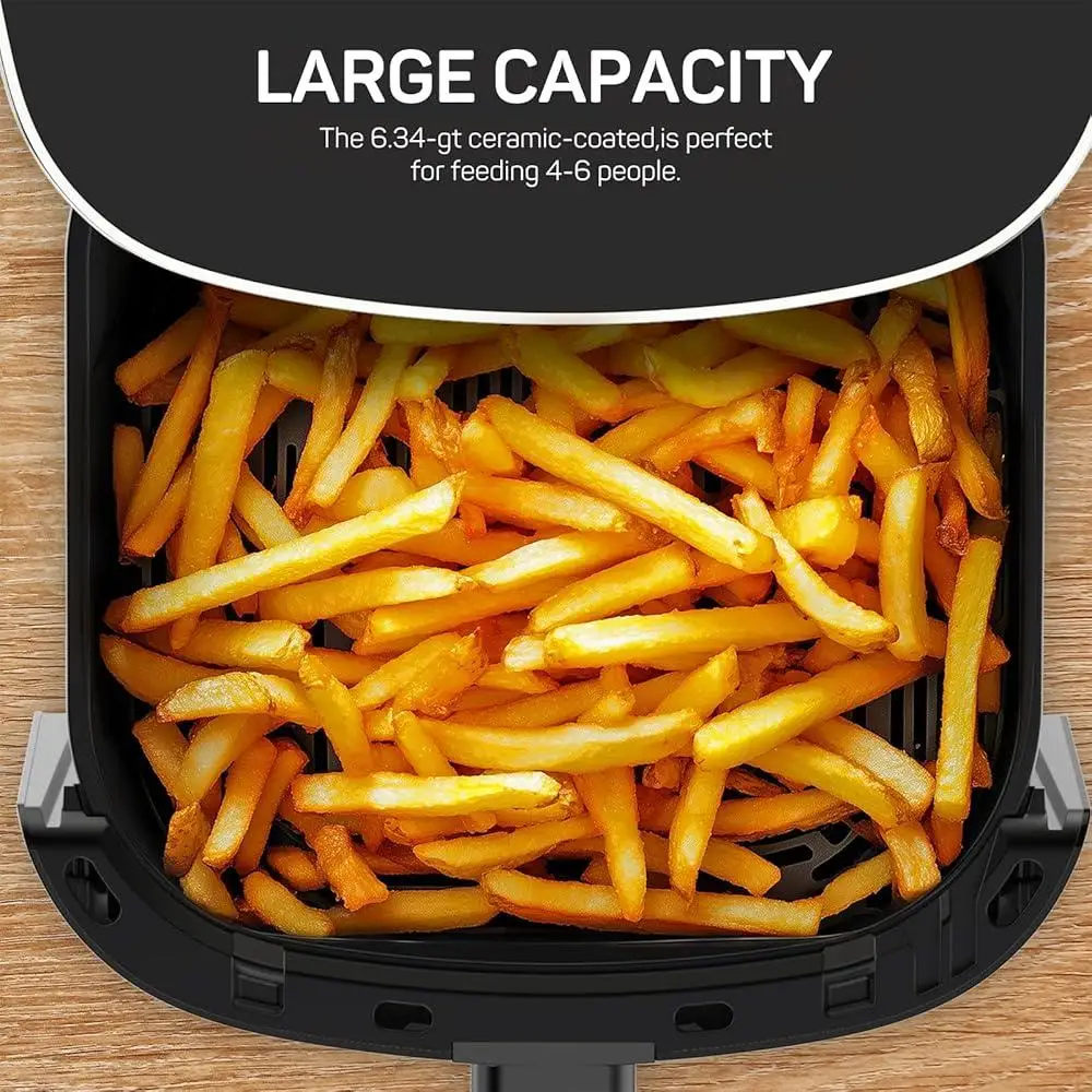 6QT Air Fryer 12in1 Functions with Viewing Window Healthier Cooking 95% Less Oil 400F Max Temperature Fries Chicken Bake Steam