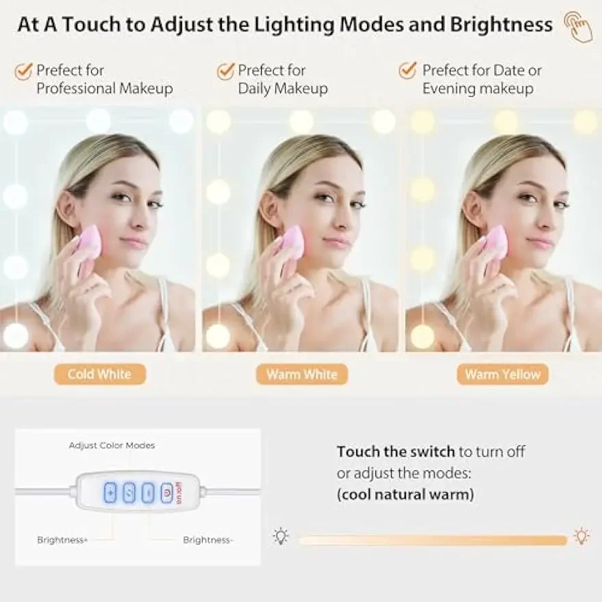 [سعر مخفض! ] طاولة مكتب كبيرة مقاس 5.5 بوصة مع مرآة وأضواء مكياج بيضاء مع مخرج طاقة و8 أدراج 3 أضواء