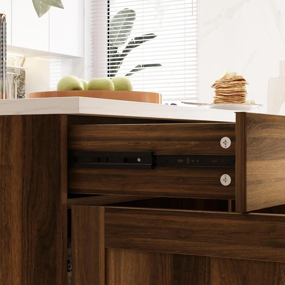 FUFU&GAGA 47" Farmhouse Buffet Sideboard Cabinet, Metal Leg Storage Cabinet with 2 Storage Drawers, 2 Doors & 4 Shelves, Buffet