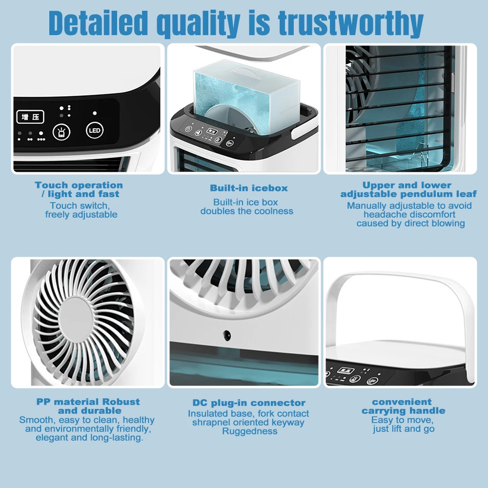 Portable Mini Air Conditioner Cooler Fan Personal Evaporative Cooling Fan with Mist Function 3 Speed Desktop Mini Fan for Home Office view 3