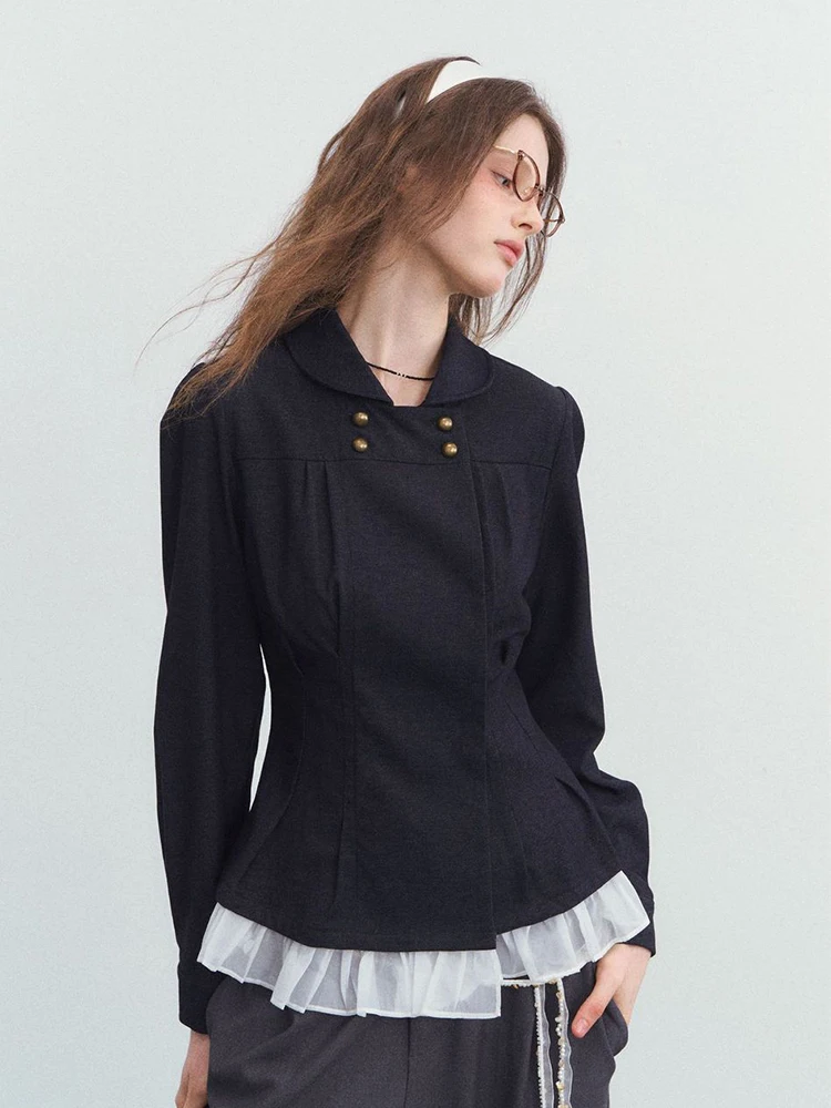 

Vintage Slim Fit Shirts Women Autumn Long Sleeve Button Patchwork Casual Blouse Solid All Match Office Lady Harajuku Female Tops